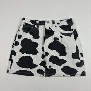 Shein Cowprint Denim Mini Skirt Womens XS Western Cowgirl